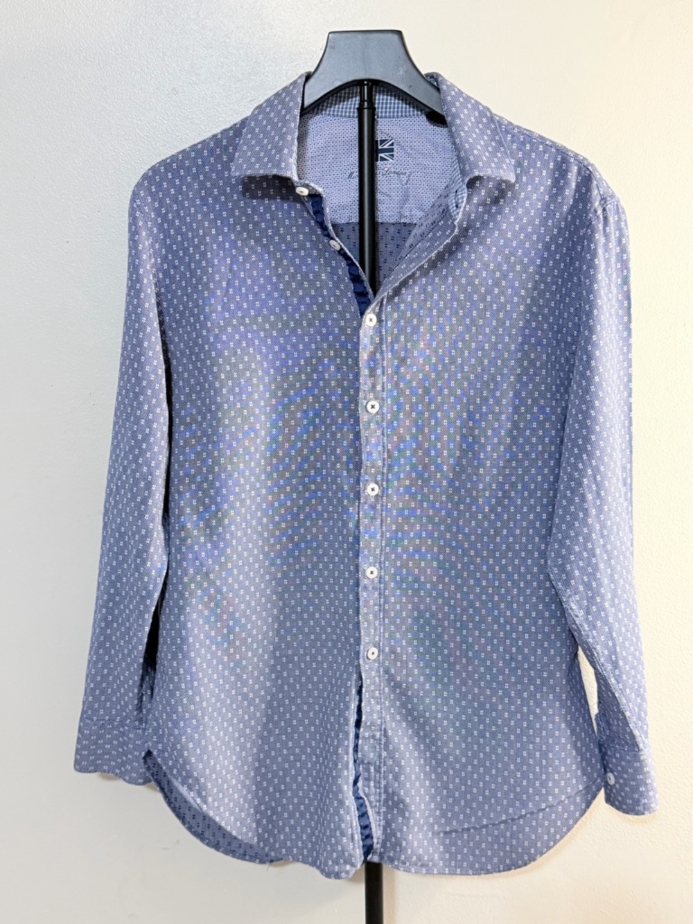 Men's Blue Micro-Pattern Long Sleeve Button-Up Shirt - Unbranded
